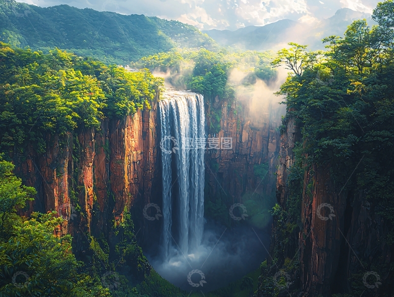 高清大图下载【趣麦麦图】壮丽瀑布峡谷风光