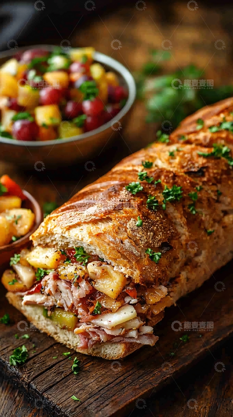 高清大图下载【趣麦麦图】美味的长棍面包三明治