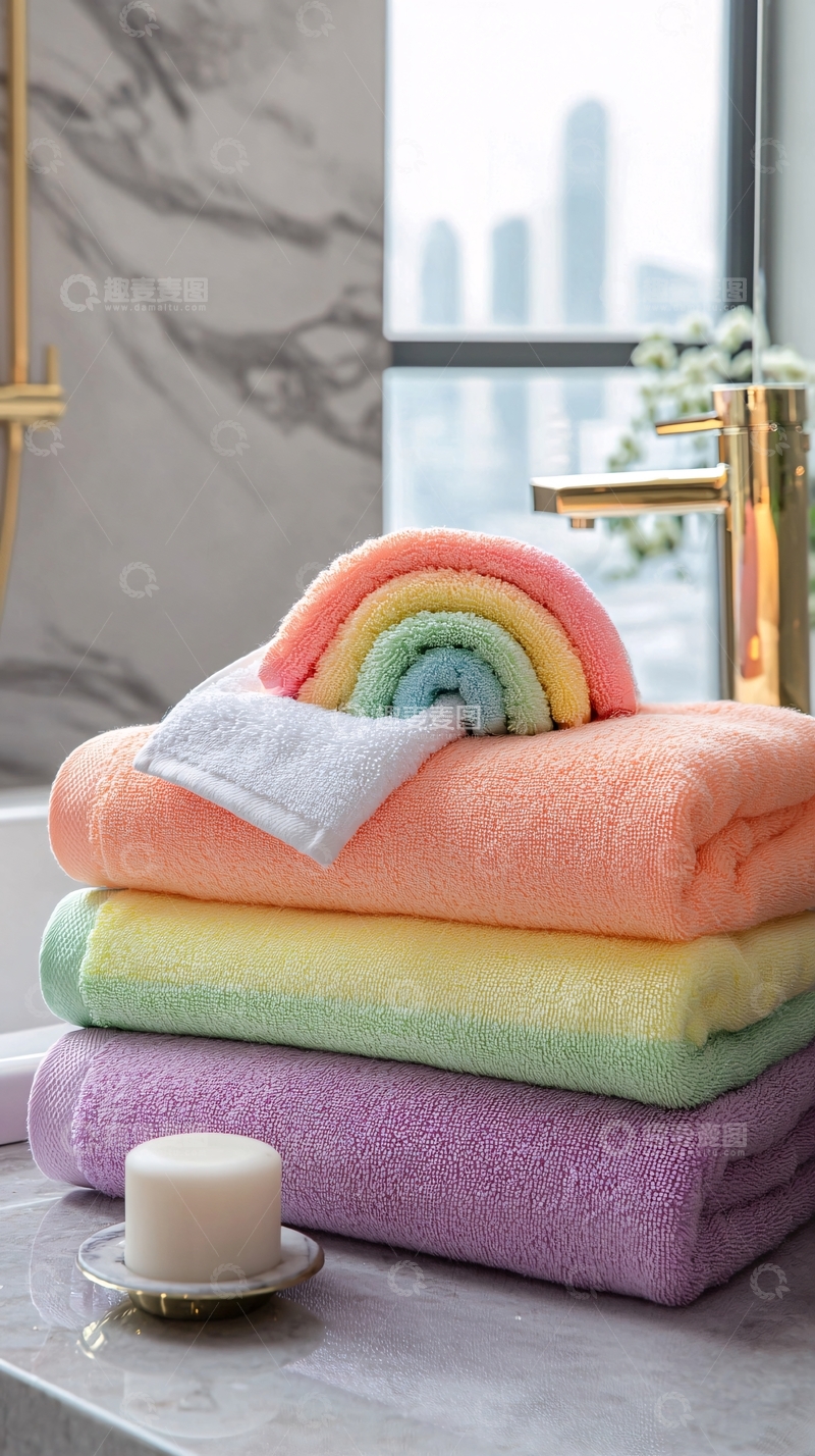 高清大图下载【趣麦麦图】彩虹毛巾套装