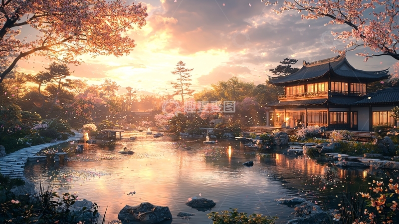 高清大图下载【趣麦麦图】宁静的日式庭院风光