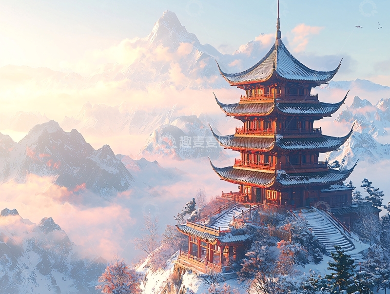 高清大图下载【趣麦麦图】雪山寺庙