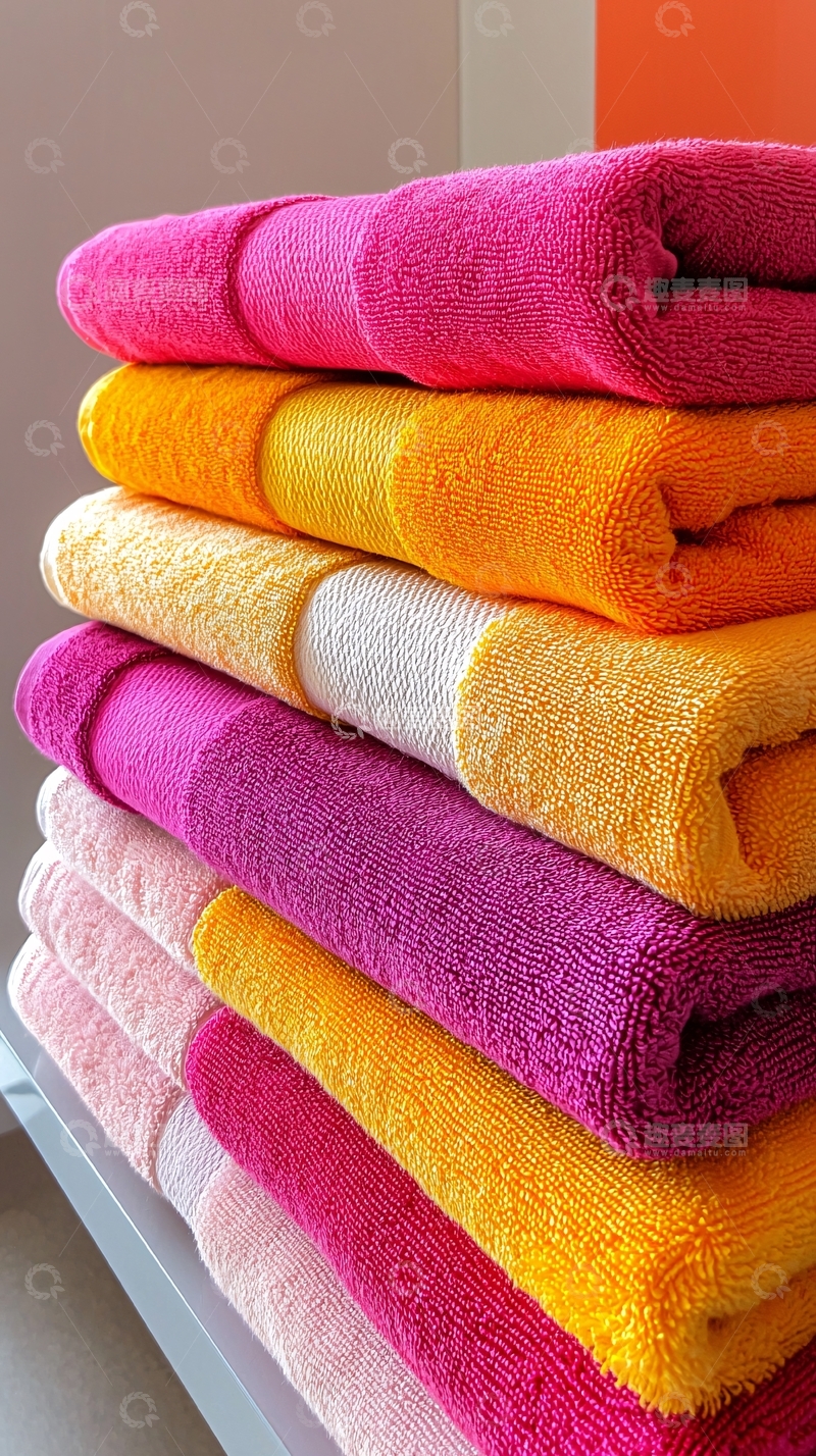 高清大图下载【趣麦麦图】彩色毛巾叠放