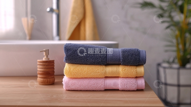 高清大图下载【趣麦麦图】浴室三色毛巾叠放