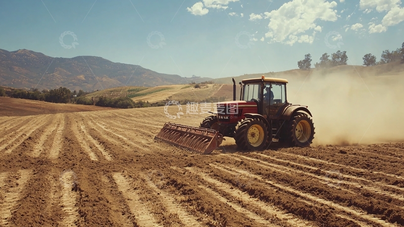 高清大图下载【趣麦麦图】拖拉机耕地田园风光