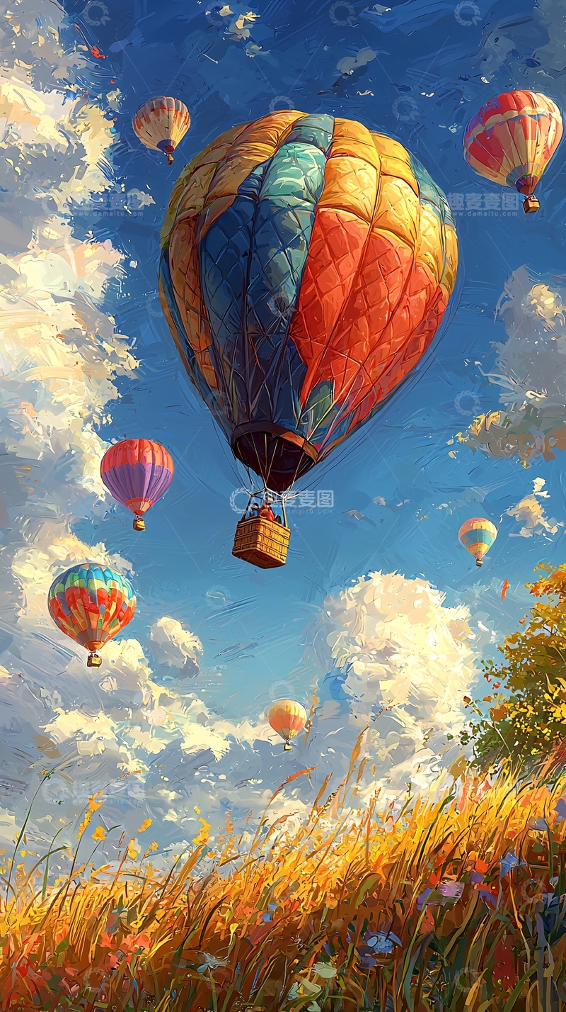 高清大图下载【趣麦麦图】热气球风景画