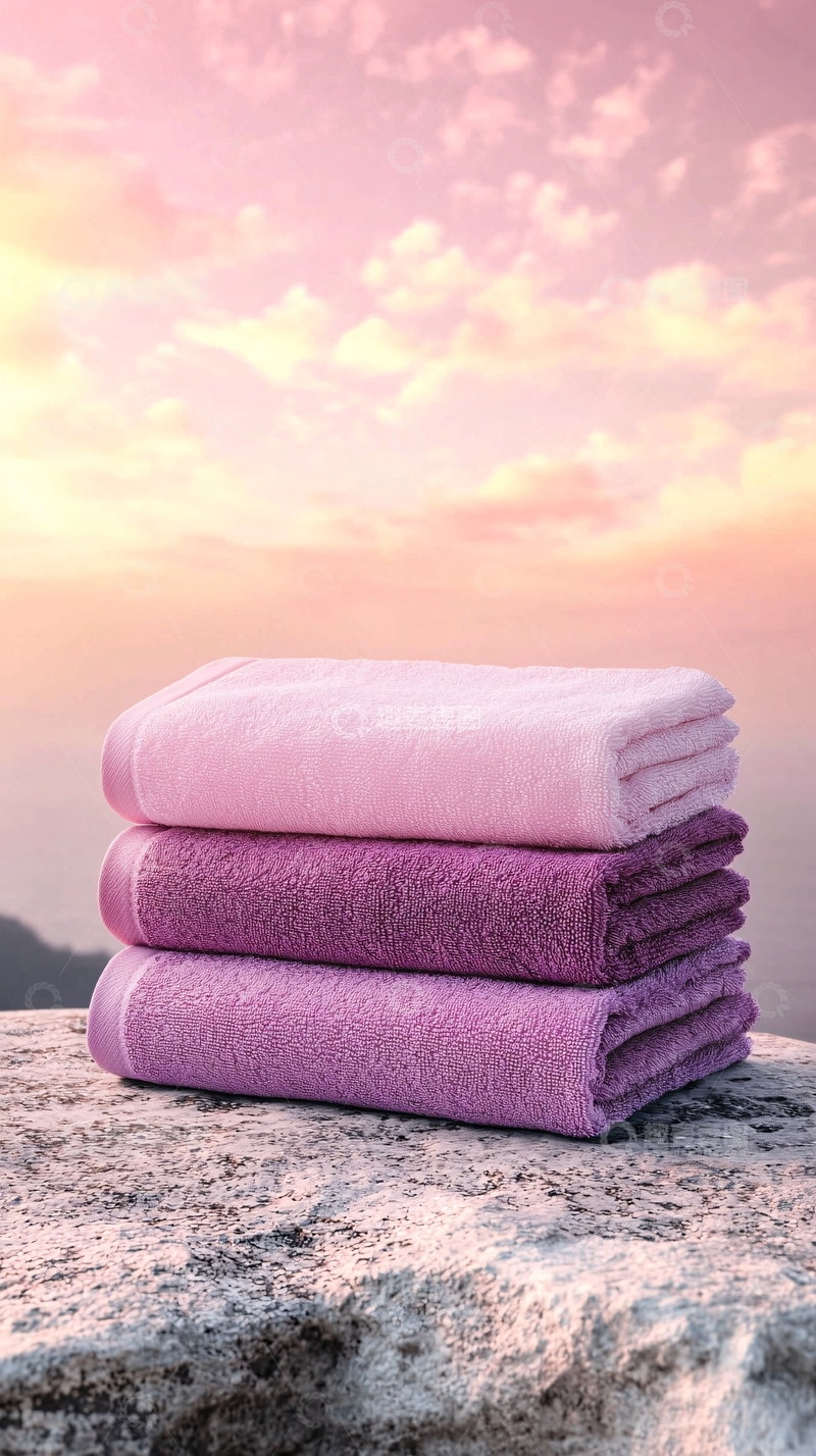 高清大图下载【趣麦麦图】粉色系毛巾叠放自然景色