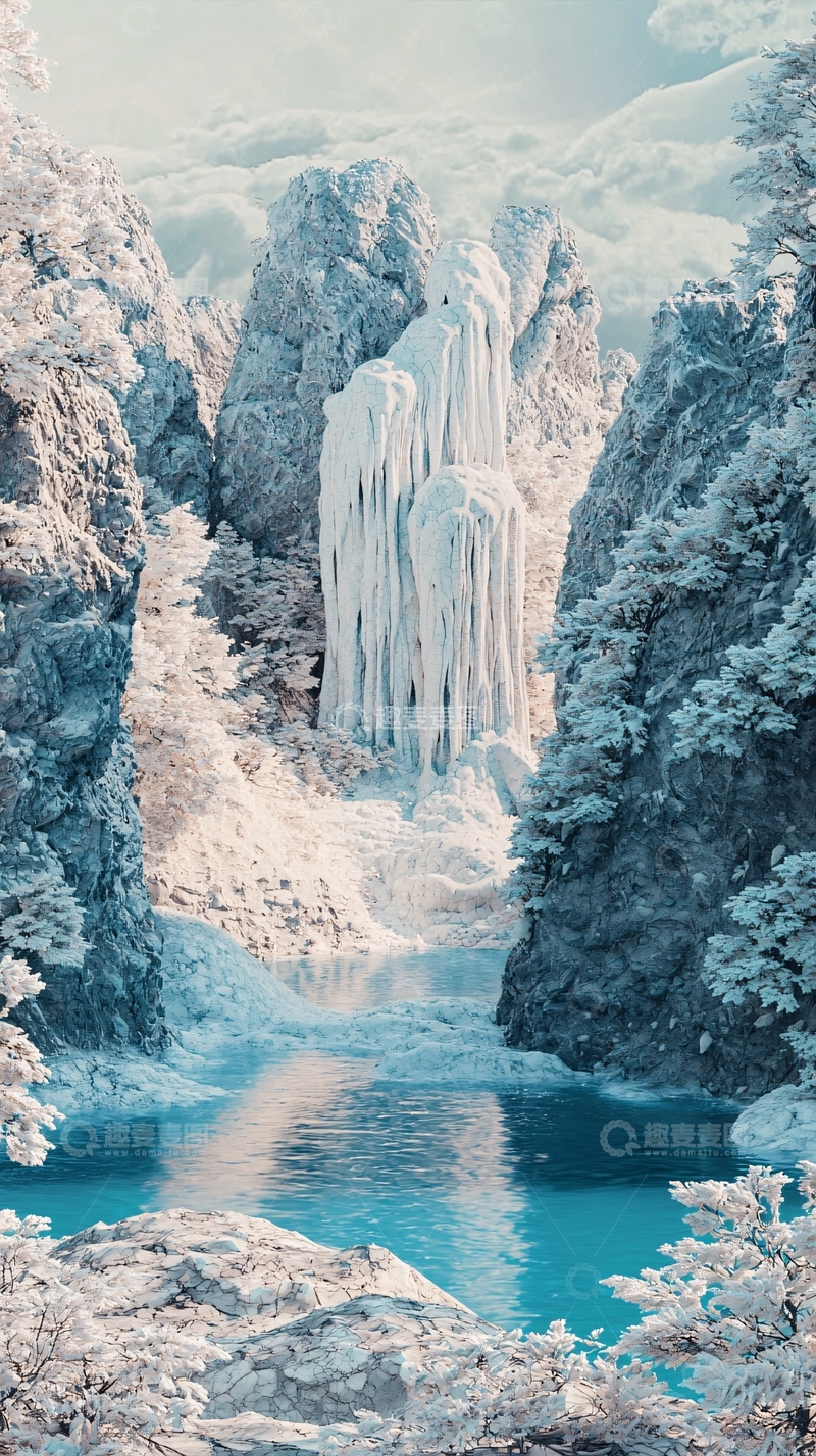 高清大图下载【趣麦麦图】冰雪峡谷瀑布