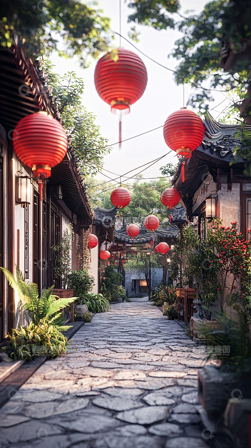 高清大图下载【趣麦麦图】中式红灯笼古街