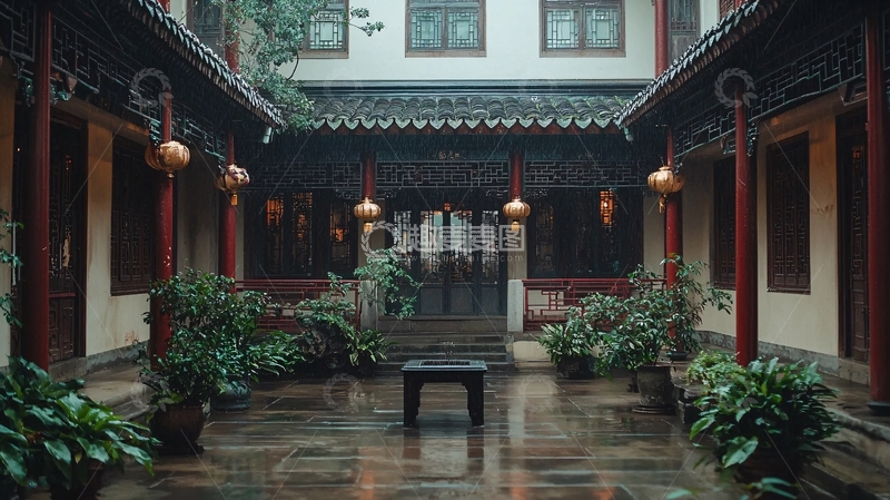 高清大图下载【趣麦麦图】江南古宅雨景