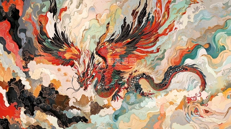 高清大图下载【趣麦麦图】抽象水墨红龙