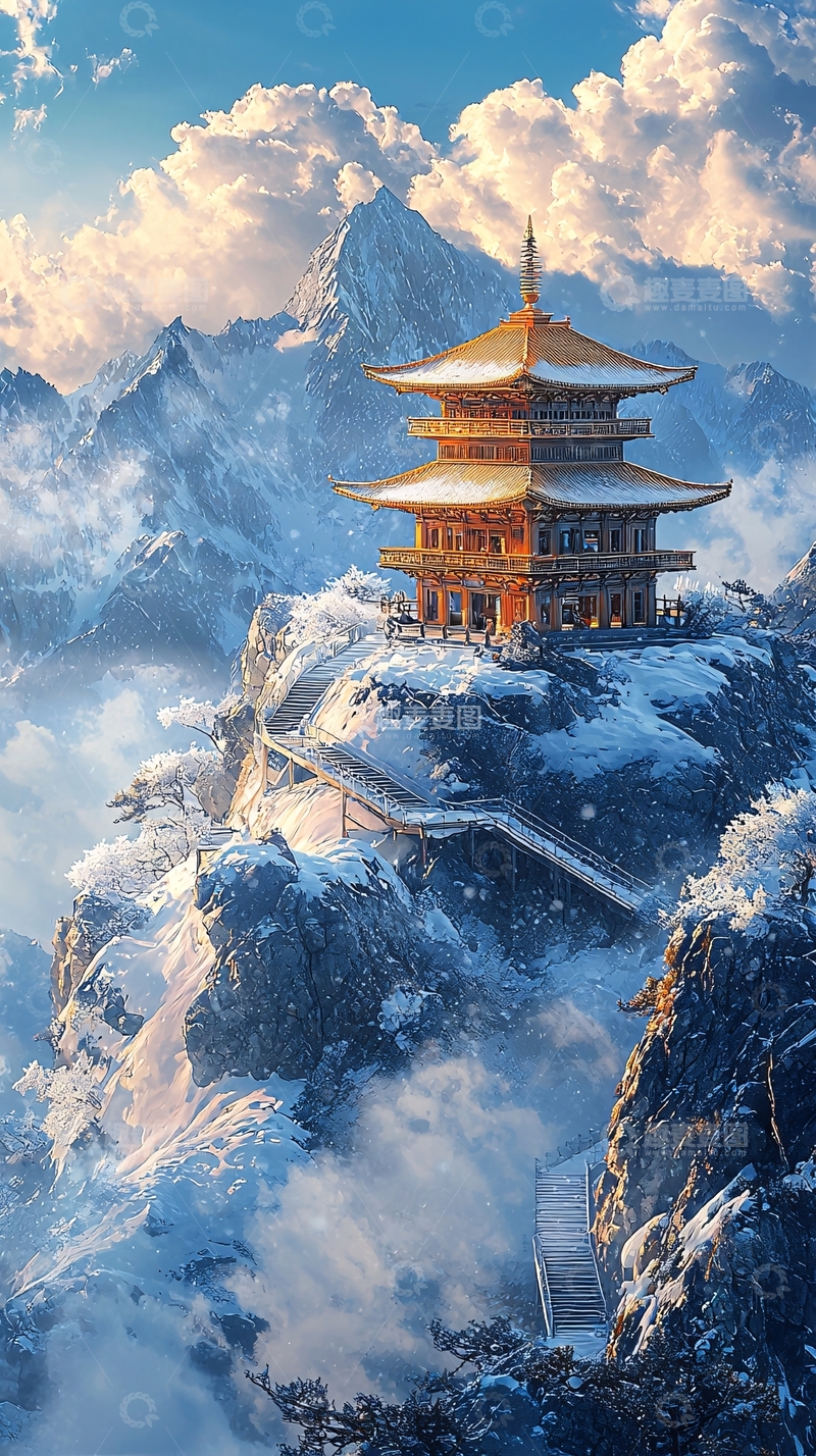 高清大图下载【趣麦麦图】雪山之巅的金色宝塔