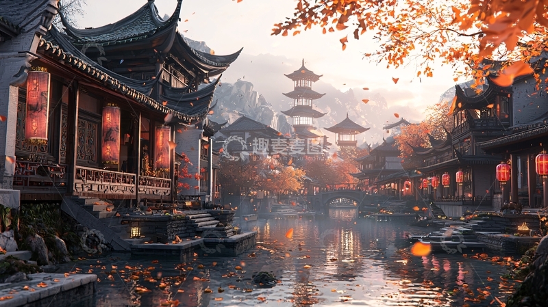 高清大图下载【趣麦麦图】秋日古镇