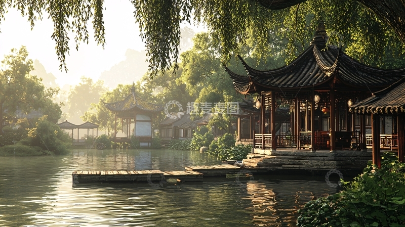 高清大图下载【趣麦麦图】清晨江南古镇水景