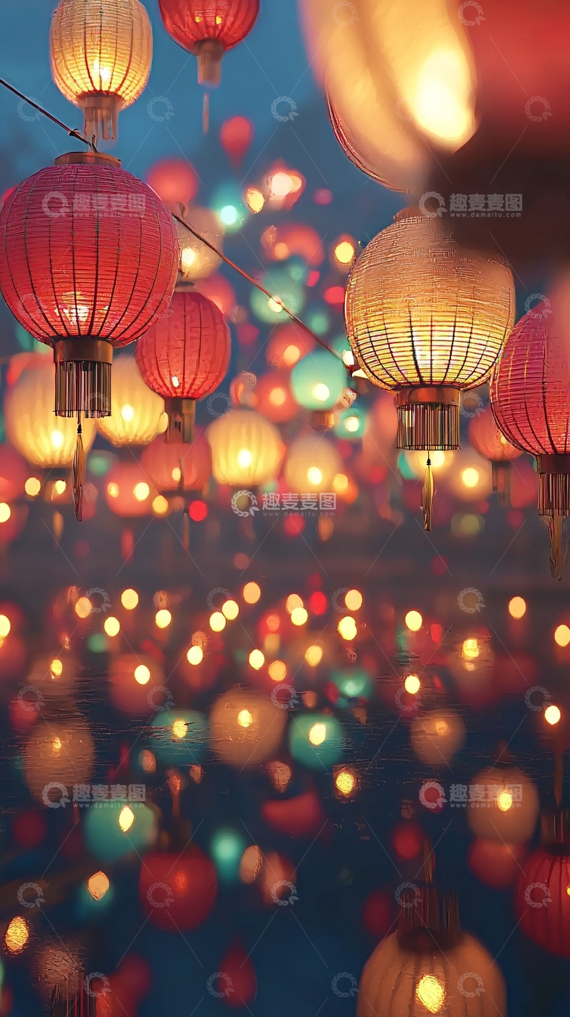 高清大图下载【趣麦麦图】夜幕下五彩缤纷的灯笼