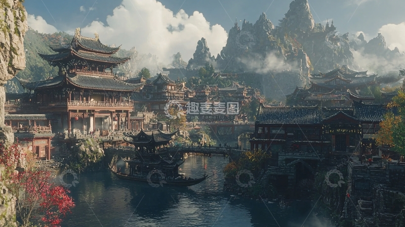 高清大图下载【趣麦麦图】山水古镇