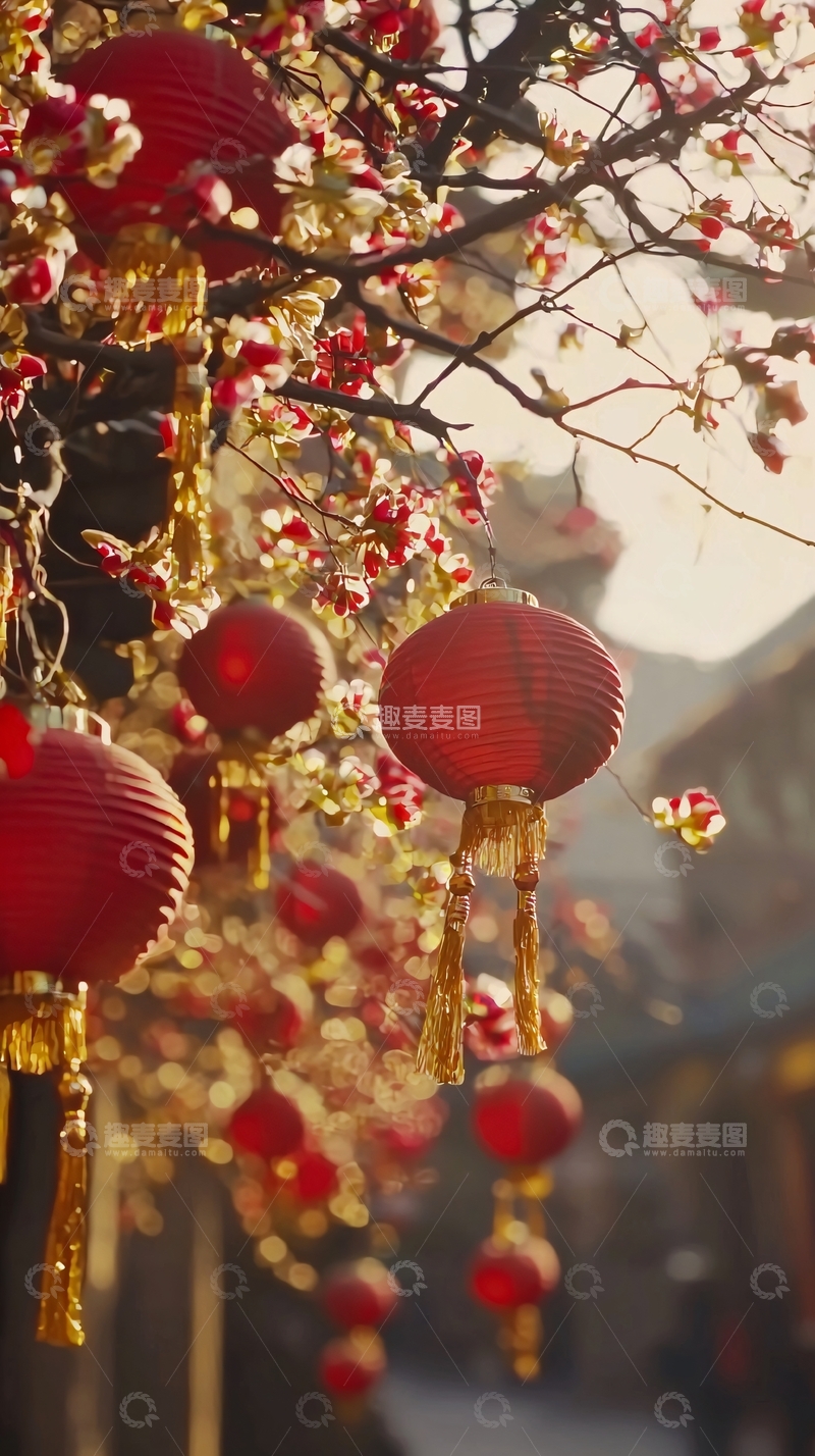 高清大图下载【趣麦麦图】红灯笼梅花新年装饰