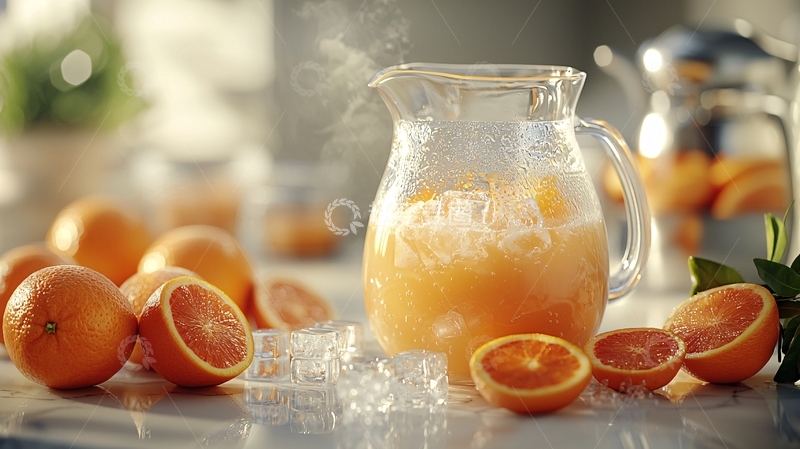 高清大图下载【趣麦麦图】新鲜橙汁玻璃壶