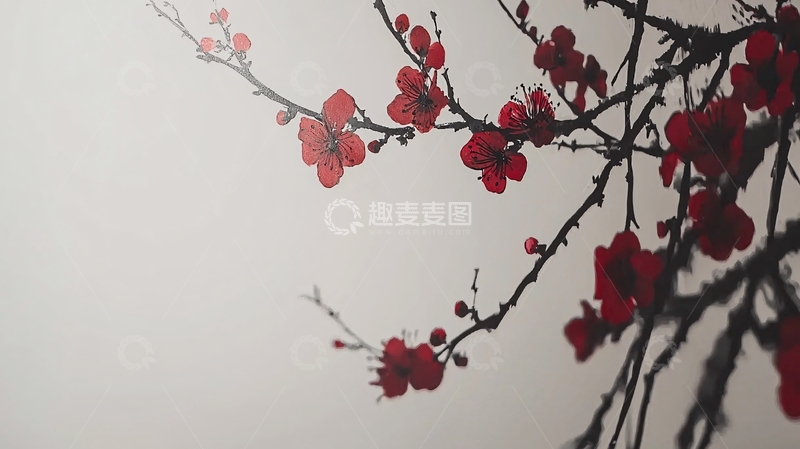 高清大图下载【趣麦麦图】红梅枝头花朵绽放