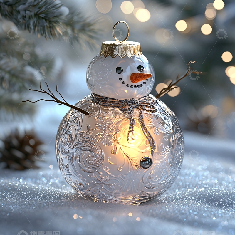 高清大图下载【趣麦麦图】圣诞雪人玻璃灯饰
