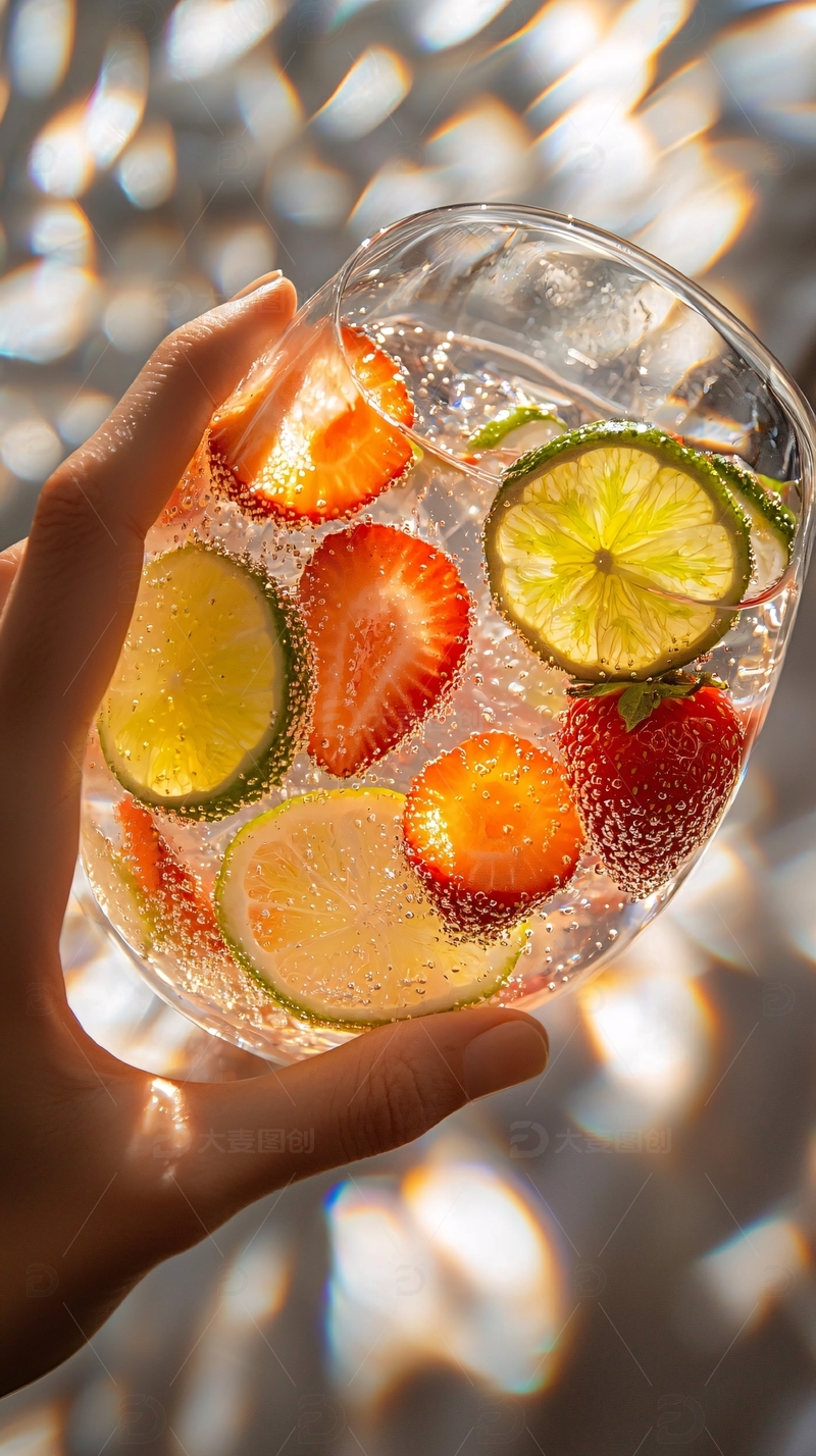 手持气泡水果饮品