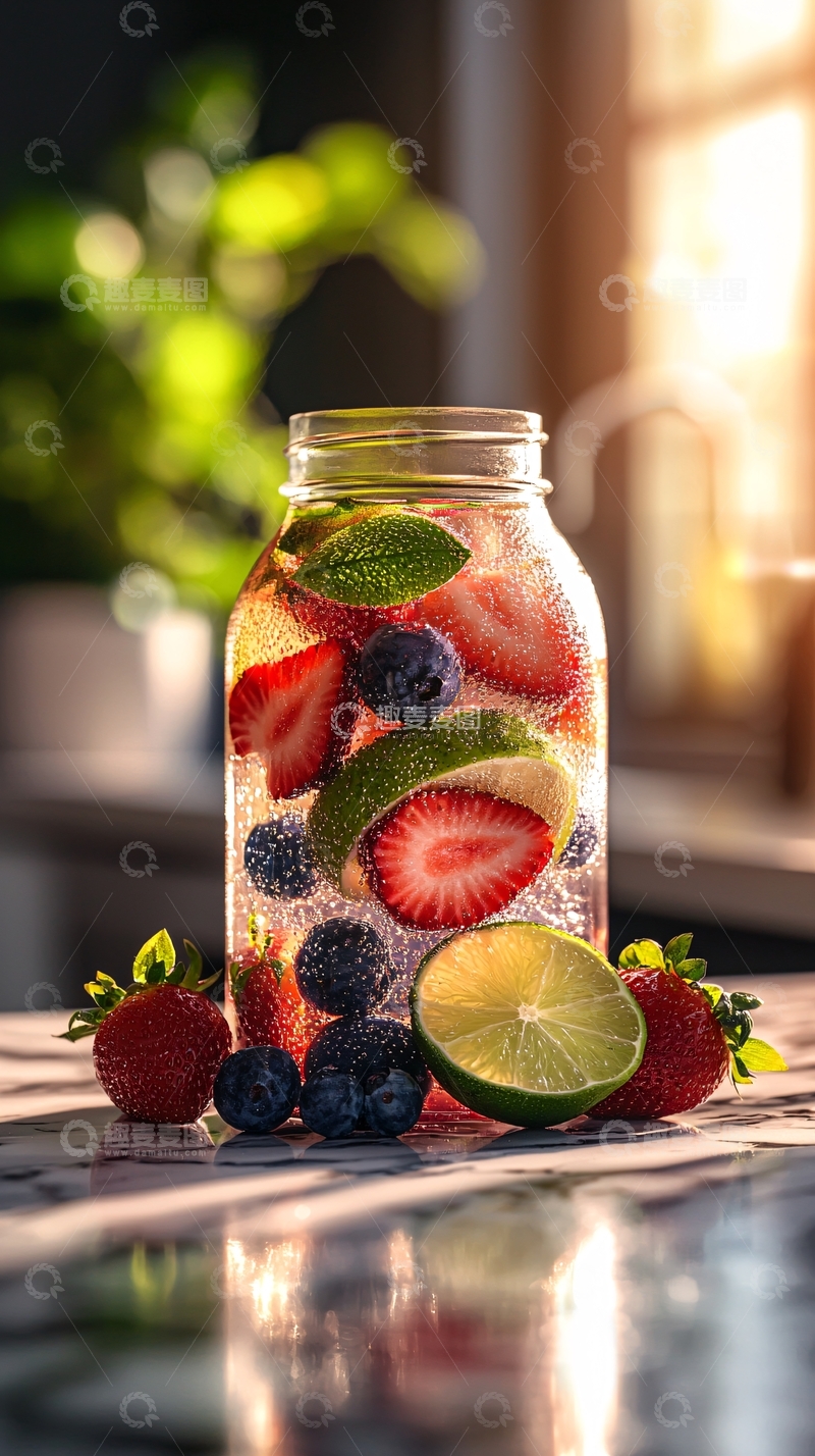 高清大图下载【趣麦麦图】草莓蓝莓青柠果味水