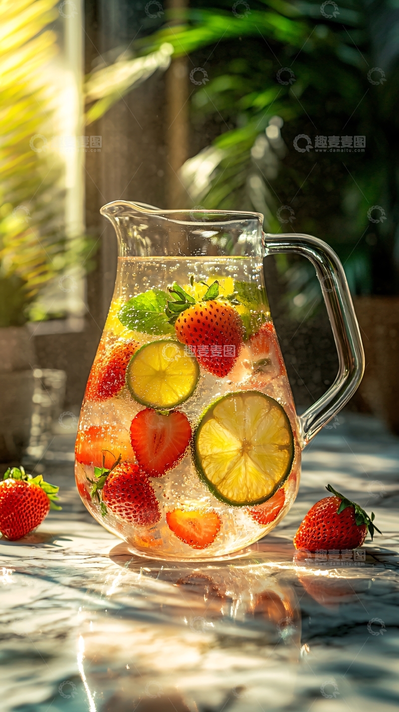 高清大图下载【趣麦麦图】水果浸泡在透明水罐中