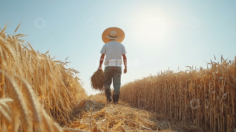 高清大图下载【趣麦麦图】农民在麦田行走