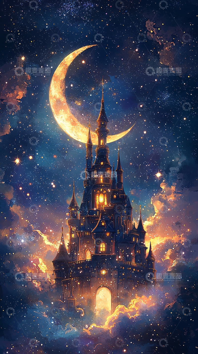 高清大图下载【趣麦麦图】梦幻城堡星空夜景