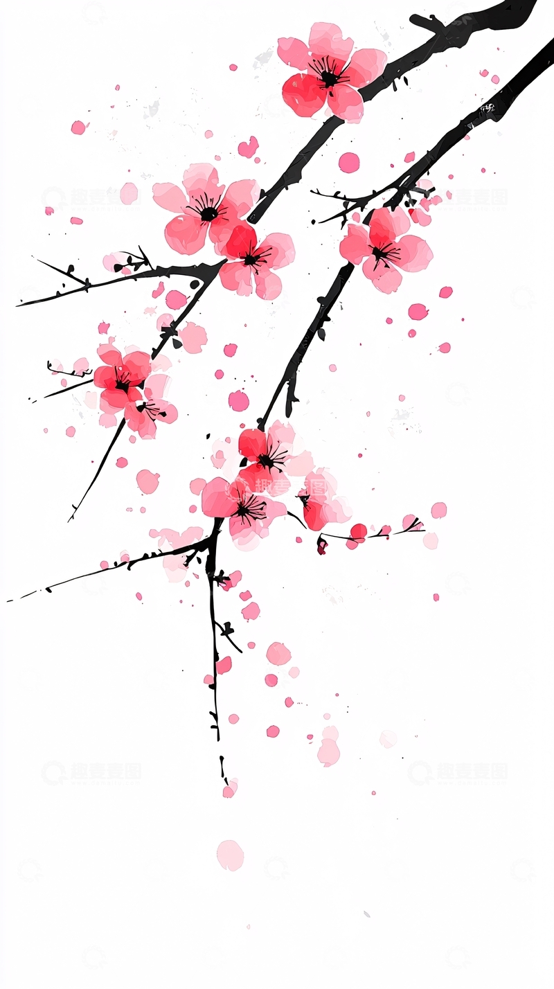 高清大图下载【趣麦麦图】水墨红梅