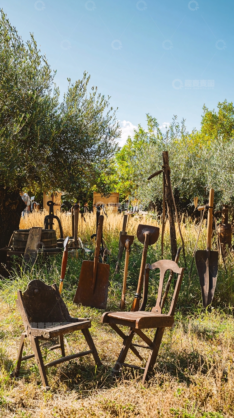 高清大图下载【趣麦麦图】-田园风光里的老旧农具