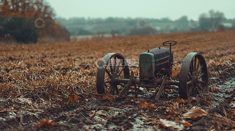 高清大图下载【趣麦麦图】老式拖拉机在田野