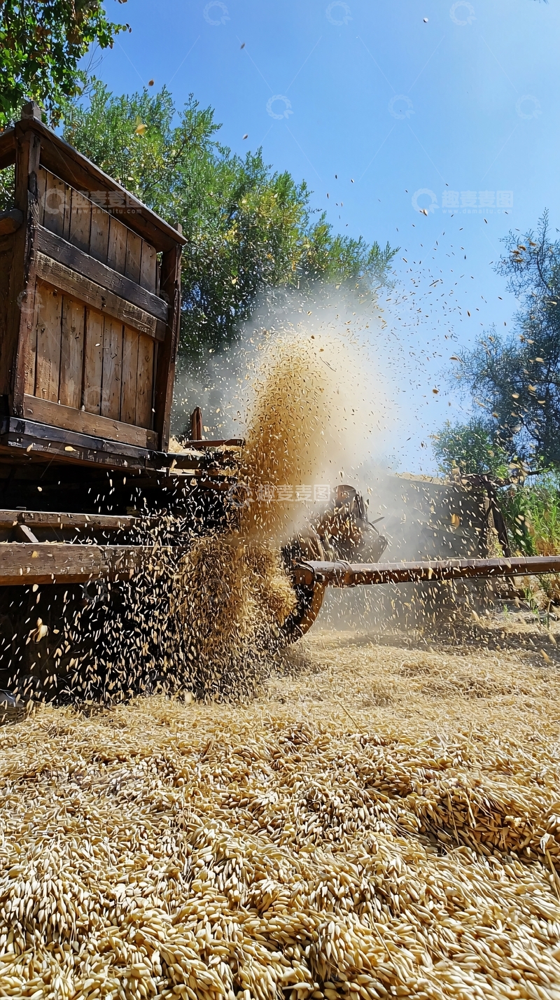 高清大图下载【趣麦麦图】古董脱粒机工作场景