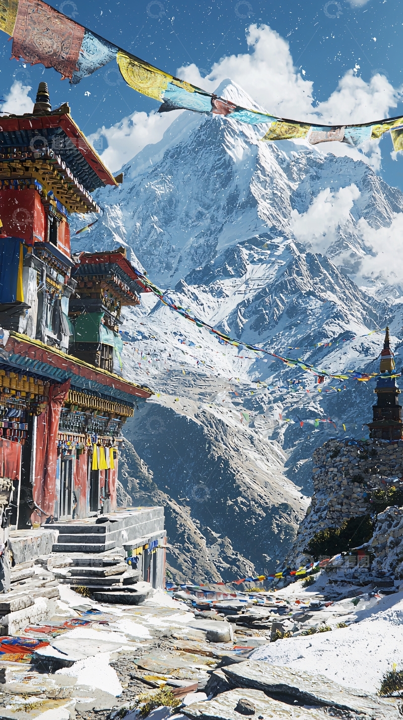 高清大图下载【趣麦麦图】雪山寺庙风景