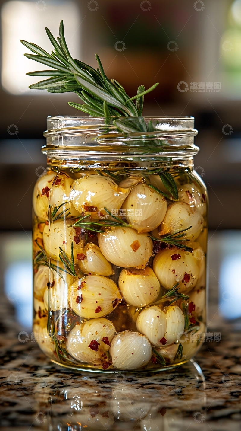 高清大图下载【趣麦麦图】蒜瓣在玻璃罐中浸泡