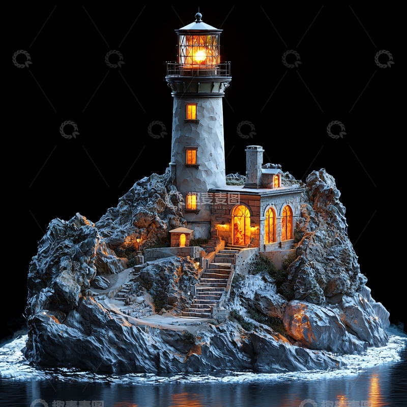 高清大图下载【趣麦麦图】岩石上的灯塔