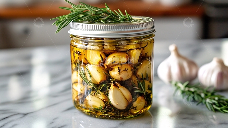 高清大图下载【趣麦麦图】瓶装大蒜与迷迭香