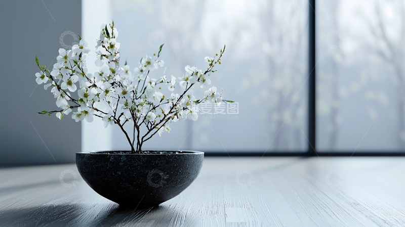 高清大图下载【趣麦麦图】简约白花盆栽