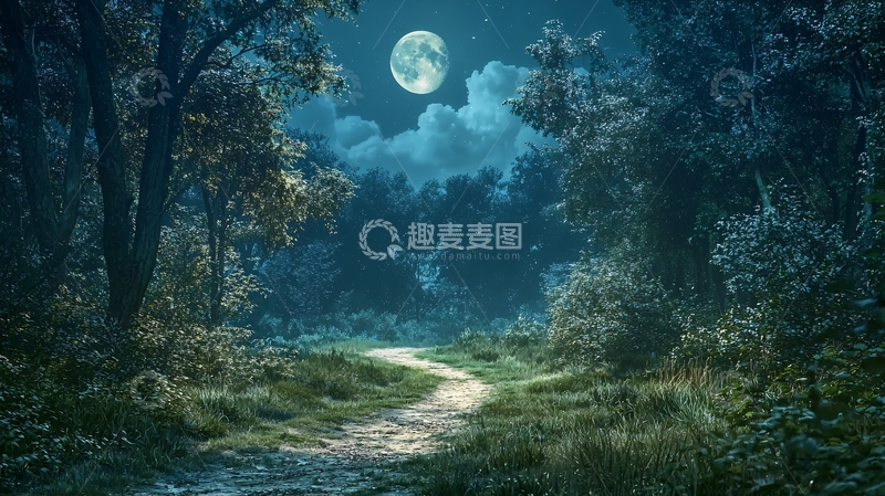 高清大图下载【趣麦麦图】月光森林小路