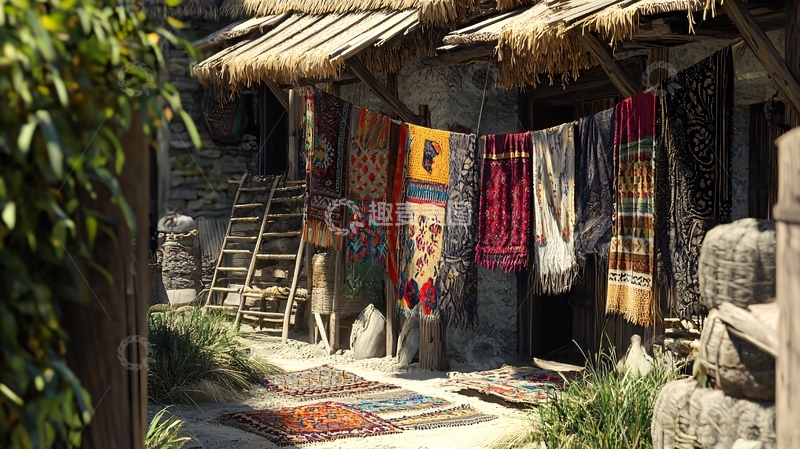 高清大图下载【趣麦麦图】乡间老屋晾晒织物