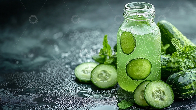 高清大图下载【趣麦麦图】清新黄瓜饮品瓶装特写