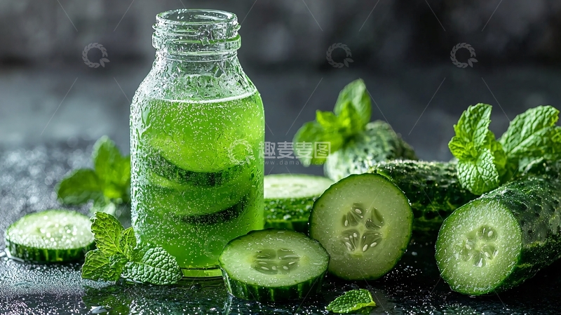高清大图下载【趣麦麦图】清新黄瓜薄荷饮品