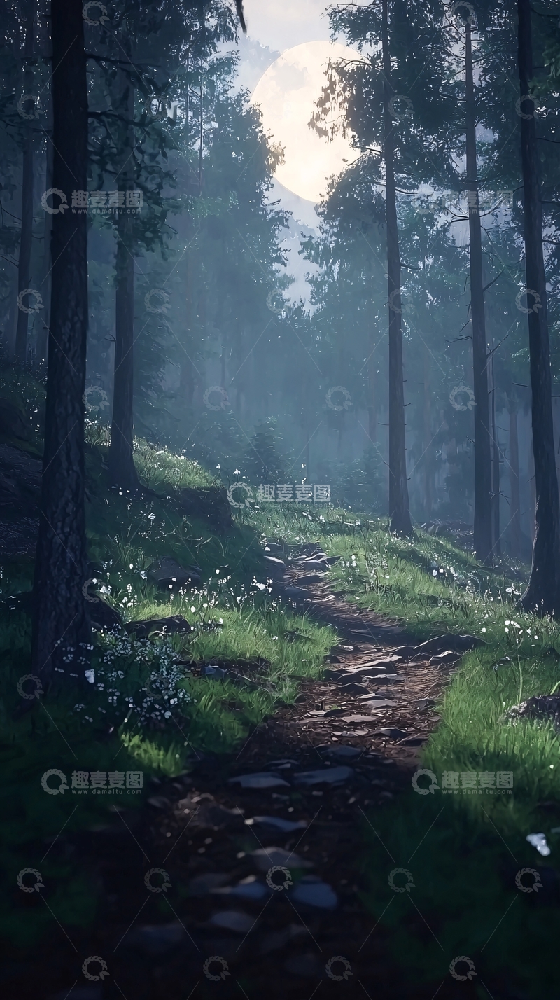 高清大图下载【趣麦麦图】月光森林小路