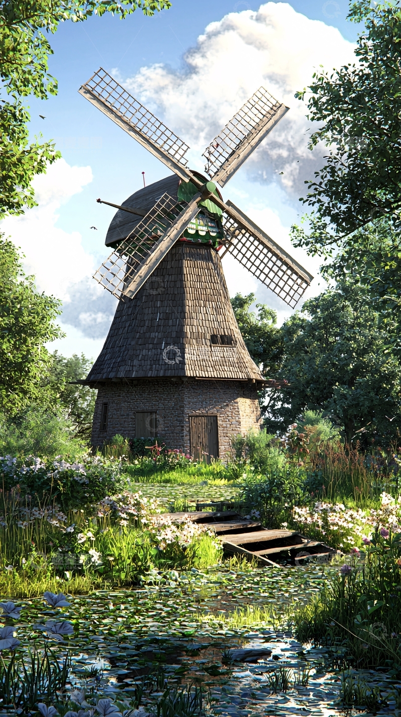 高清大图下载【趣麦麦图】乡村风车风景