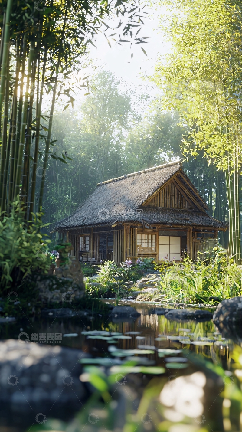 高清大图下载【趣麦麦图】竹林小屋