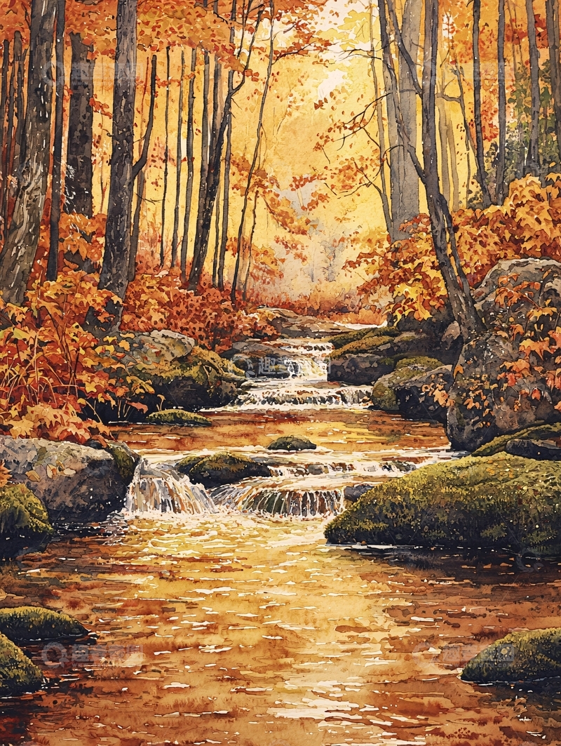 高清大图下载【趣麦麦图】秋季森林溪流风景