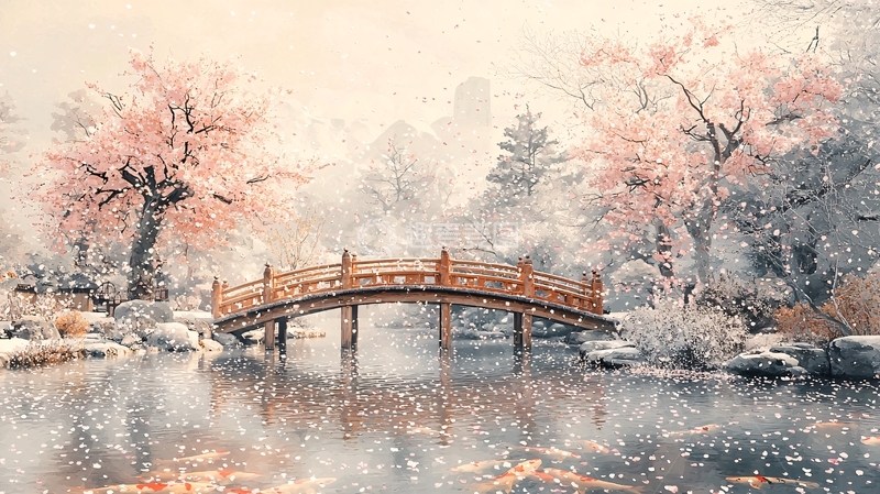 高清大图下载【趣麦麦图】雪中唯美木桥