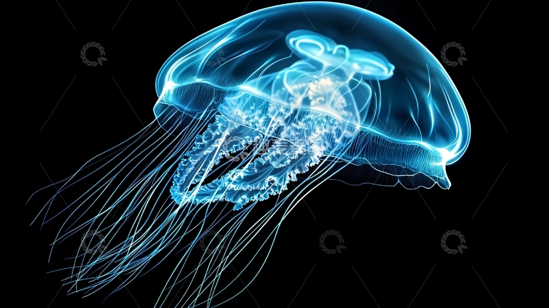 高清大图下载【趣麦麦图】深海蓝光水母