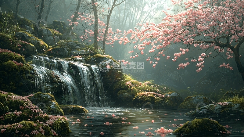 高清大图下载【趣麦麦图】梦幻森林瀑布