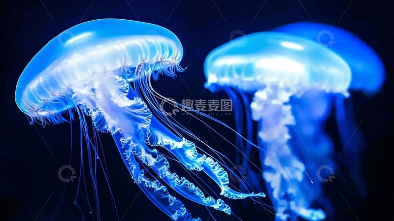 高清大图下载【趣麦麦图】蓝色发光水母