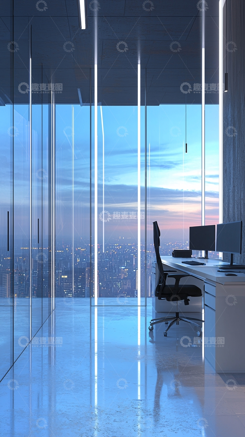 高清大图下载【趣麦麦图】现代化都市夜景办公空间